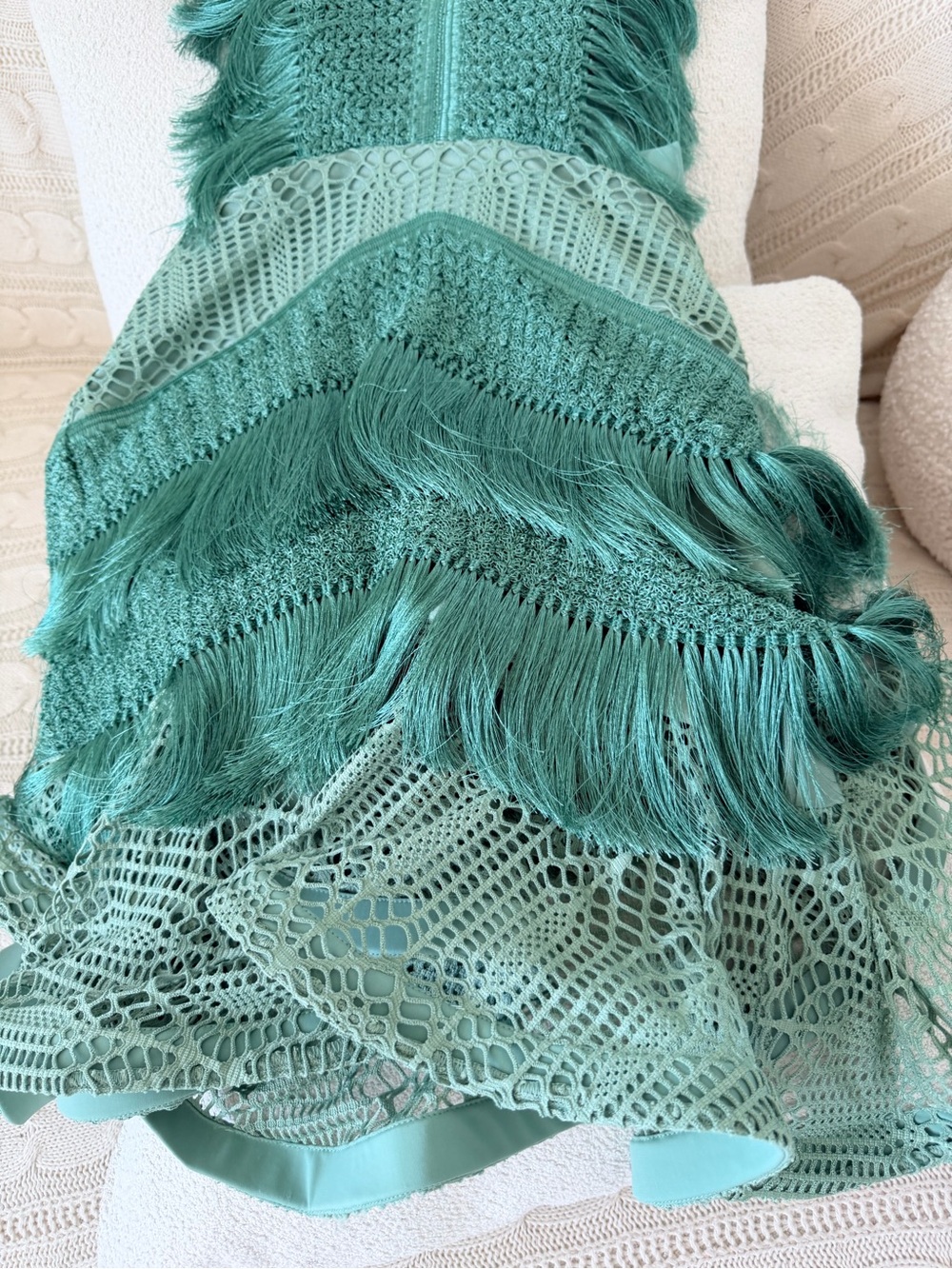PATBO Samba Fringe Cut Out Mini Dress in Light Green. NWT. Size small 4/36 - Picture 5 of 10